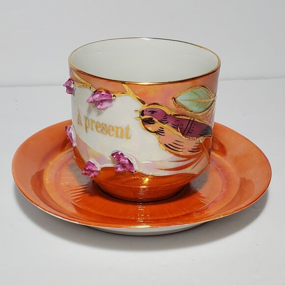 Vintage Teacup and Saucer Orange Germany Bird - Picture 2 of 9